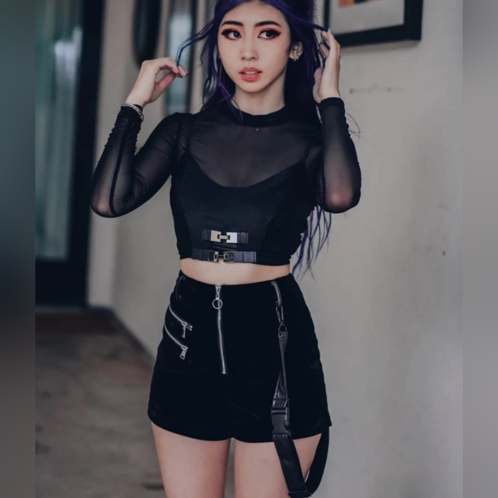 Lychee The Label Affogato Velvet Strap Shorts